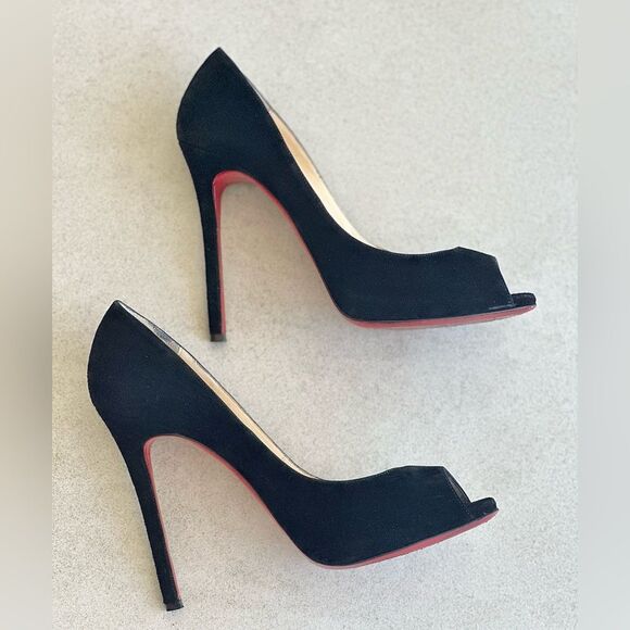Christian Louboutin Black Suede Peep Toe Flo 120 Veau Velours EU 40 US10 - Picture 5 of 12